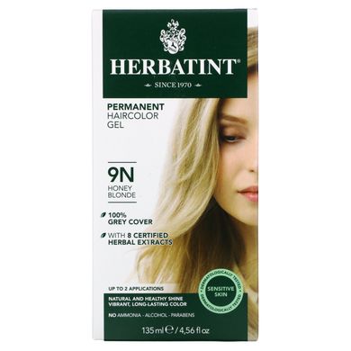 Стійкий рослинний гель-фарба для волосся 9N, медовий блонд, Herbatint, 4,56 рідких унції (135 мл)