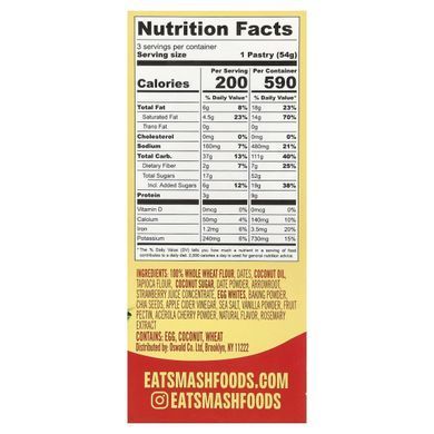 Smash Foods, Toasties&trade;, Strawberry, 3 Pastries, 1.9 oz (54 g) Each