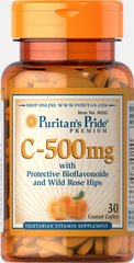 Вітамін С з захисними біофлавоноїдами і з шипшиною, Vitamin C with Protective Bioflavonoids and Wild Rose Hips Trial Size 500 мг, 30 таблеток