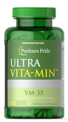 Мультивитамины без содержания железа VM-33 Ultra Vita-Min ™, Ultra Vita-Min™ Multivitamin & Minerals VM-33, Puritan's Pride, 100 таблеток купить в Киеве и Украине