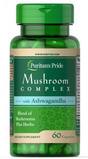 Грибной Травяной Комплекс с Ашвагандой, Mushroom Herbal Complex with Ashwagandha, Puritan's Pride,, 60 капсул купить в Киеве и Украине