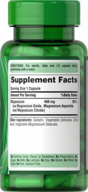 Потрійний магнієвий порошок комплекс, Triple Magnesium Complex, Puritan's Pride, 400 мг Trial Size, 30 капсул