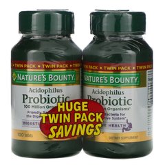 Ацидофільні пробіотики, Подвійна упаковка, Nature's Bounty, 100 таблеток в кожній