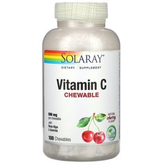 Жувальний вітамін С, натуральний вишневий смак, Vitamin C Chewable, Solaray, 500 мг, 100 вафель