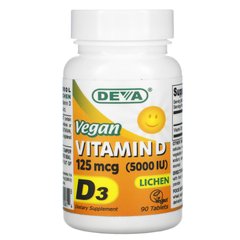 Веганский витамин Д, Vegan Vitamin D, Deva, 125 мкг (5000 МЕ), 90 таблеток купить в Киеве и Украине