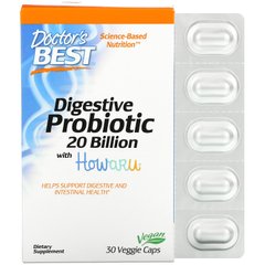 Пробіотики для травлення з Ховар, Digestive Probiotic with Howaru, Doctor's Best, 20 млрд КУО, 30 вегетаріанських капсул