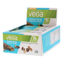 Протеїновий батончик для перекусу, Шоколад і Арахісова олія, Vega, 12 баточніков, 1,6 унц (45 г) кожен