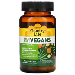 Max for Vegans, комплекс мультивітамінів і мінералів, Country Life, 120 веганських капсул