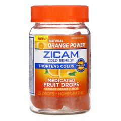 Лікарські фруктові краплі, неперевершений смак апельсина, Cold Remedy, Medicated Fruit Drop, Ultimate Orange Flavor, Zicam, 25 крапель