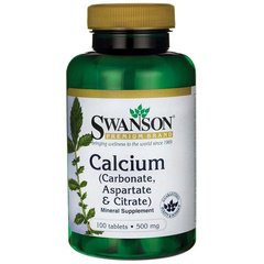Кальцій (карбонат, аспартат і цитрат), Calcium (Carbonate, Aspartate,Citrate), Swanson, 500 мг 100 таблеток