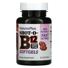 Nature's Plus, Shot-O-B12, 5000 мкг, 30 м'яких таблеток
