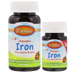 Залізо для дітей смак полуниці Carlson Labs (Kids Chewable Iron) 15 мг 90 таблеток