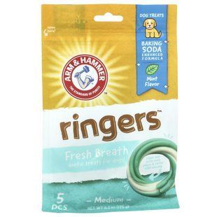 Arm & Hammer, Ringers, Стоматологические лакомства для собак, средний размер, мята, 5 штук купить в Киеве и Украине