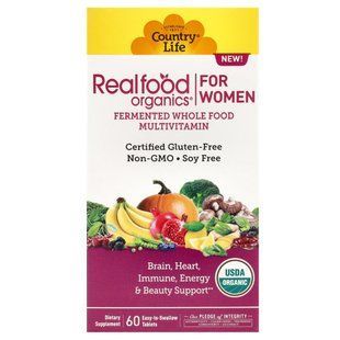 Country Life, Realfood Organics, мультивітаміни для жінок, 60 таблеток, які легко ковтати