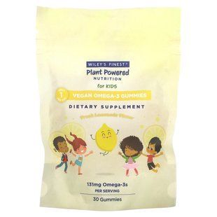 Wiley's Finest, Plant Powered Nutrition, Vegan Omega-3 Gummies, For Kids, Fresh Lemonade, 131 mg, 30 Gummies купить в Киеве и Украине