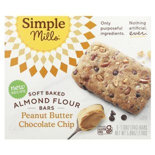 Soft bars made from baked almond flour, peanut butter and chocolate chips, 5 bars 34 g (1.19 oz)