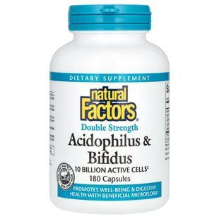 Probiotics Double Strength Natural Factors (Acidophilus & Bifidus) 10 Billion 180 Capsules