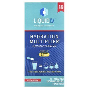 Liquid IV, Hydration Multiplier, смесь для напитков с электролитом, клубника, 10 отдельных пакетов в стиках, по 0,56 унции (16 г) каждая купить в Киеве и Украине
