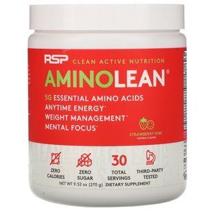 Pre-workout complex RSP Nutrition (AminoLean) 270 g with strawberry-kiwi flavor.