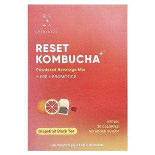 Everydaze, Reset Kombucha, Powdered Beverage Mix, Grapefruit Black Tea, 10 Packets, 0.18 oz (5 g) Each купить в Киеве и Украине