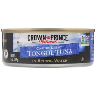 Кусочки легкого тунца тонгол, в родниковой воде, Crown Prince Natural, 5 унций (142 г) купить в Киеве и Украине