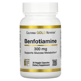 Бенфотиамин California Gold Nutrition (Benfotiamine) 300 мг 30 растительных капсул купить в Киеве и Украине