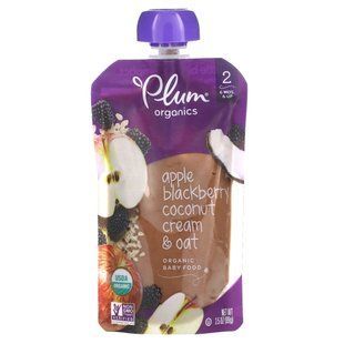 Plum Organics, Organic Baby Food, 6 Months & Up, Apple Blackberry Coconut Cream & Oat, 3.5 oz (99 g) купить в Киеве и Украине