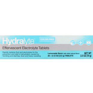 Fizzing electrolyte, without color, with lemonade flavor, Hydralyte, 20 tablets, 2.5 ounces (70 g)