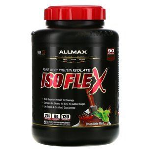 Isoflex, pure whey protein isolate (ion-exchanged particle filtration WPI), chocolate mint, ALLMAX Nutrition, 2.27 kg.