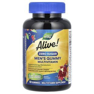 Nature's Way, Alive!, Жувальні мультивітаміни для чоловіків, без цукру, персик, 50 жувальних таблеток купить в Киеве и Украине