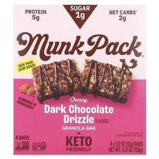 Munk Pack, Chewy Granola Bar, Dark Chocolate Drizzle, 4 Bars, 1.12 oz (32 g) Each купить в Киеве и Украине