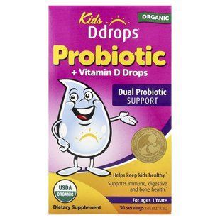 Kids Ddrops&reg;, Organic Probiotic + Vitamin D Drops, For Ages 1 year+, 0.27 fl oz (8 ml)