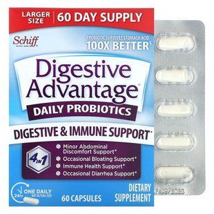 Schiff, Digestive Advantage, щоденний пробіотик, 60 капсул