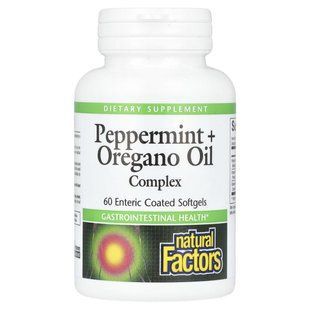 Масло перечной мяты и душица Natural Factors (Peppermint + Oregano Oil Complex) 60 мягких капсул купить в Киеве и Украине