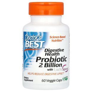 Пробіотик для травної системи, Digestive Health Probiotic with Lactospore, Doctor's Best, 2 мільярди КУО, 60 вегетаріанських капсул