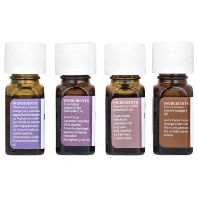 Aura Cacia, Discover Relaxation Kit, ефірні олії, 4 пляшки по 0,25 рідкої унції (7,4 мл) кожна