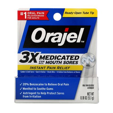 Triple Medicated, Миттєве полегшення болю, Для всіх видів болю в роті, Orajel, 0,18 унц (5,1 г)