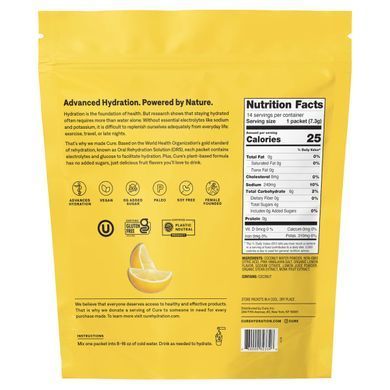 Увлажняющая смесь, главный отжим с лимоном, Hydration Mix, Main Squeeze Lemon, Cure Hydration, 14 упаковок по 9,5 г (0,34 унции) каждая купить в Киеве и Украине