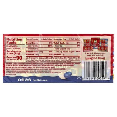 Sun-Maid, Yogurt Covered Raisins, Blueberry & Vanilla, 6 Boxes, 0.75 oz (21 g) Each