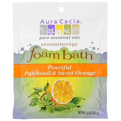 Ароматерапевтична піна для ванни, заспокійливий пачулі і солодкий апельсин, Aura Cacia, 2,5 унції (70,9 г)