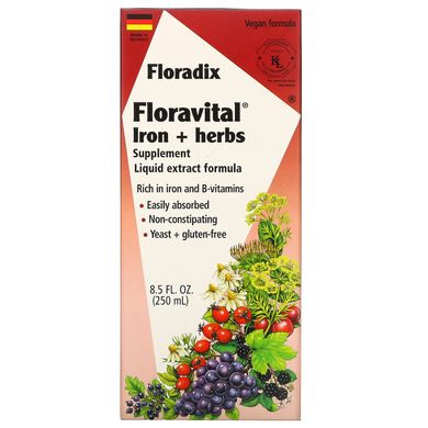 Салюс Флорадікс Флоравіталь, трав'яна добавка з залізом, склад з рідкими екстрактами, Flora, 85 рідких унцій (250 мл)