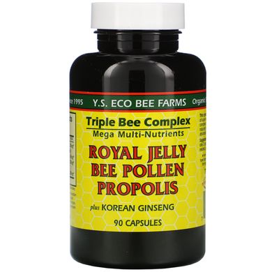 Маточне молочко, пилок, прополіс, женьшень, мед YS Eco Bee Farms (Royal Jelly, Pollen, Propolis & Ginseng) 90 капсул