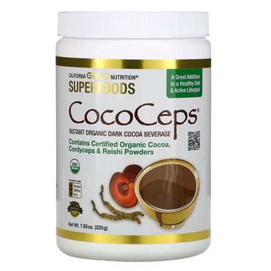 Какао напій з кордицепсом California Gold Nutrition (CocoCeps Organic Cocoa Cordyceps & Reishi) 225 г