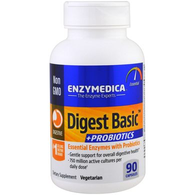 Ферменти і пробіотики, Digest Basic + Probiotics, Enzymedica, 90 капсул