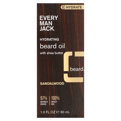 Beard oil, hydration, sandalwood, Every Man Jack, 1 fl. oz. (30 ml)