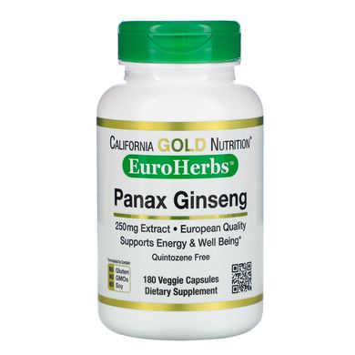 Екстракт женьшеню звичайного California Gold Nutrition (EuroHerbs Panax Ginseng Extract) 250 мг 180 вегетаріанських капсул