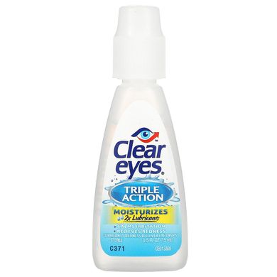 Clear Eyes, потрійної дії, краплі очей для змащення / зняття почервоніння, 0,5 рідких унцій (15 мл)