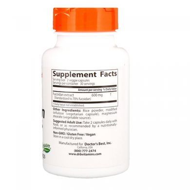 Фукоидан, Fucoidan 70%, Doctor's Best, 60 вегетарианских капсул купить в Киеве и Украине