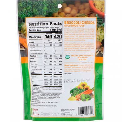 Organic vegetable snacks, broccoli and cheddar cheese