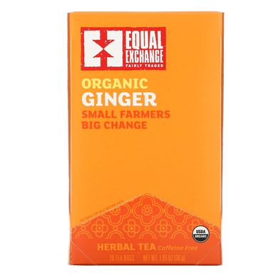 Equal Exchange, Органічний імбир, трав'яний чай, без кофеїну, 20 чайних пакетиків, 1,05 унції (30 г)